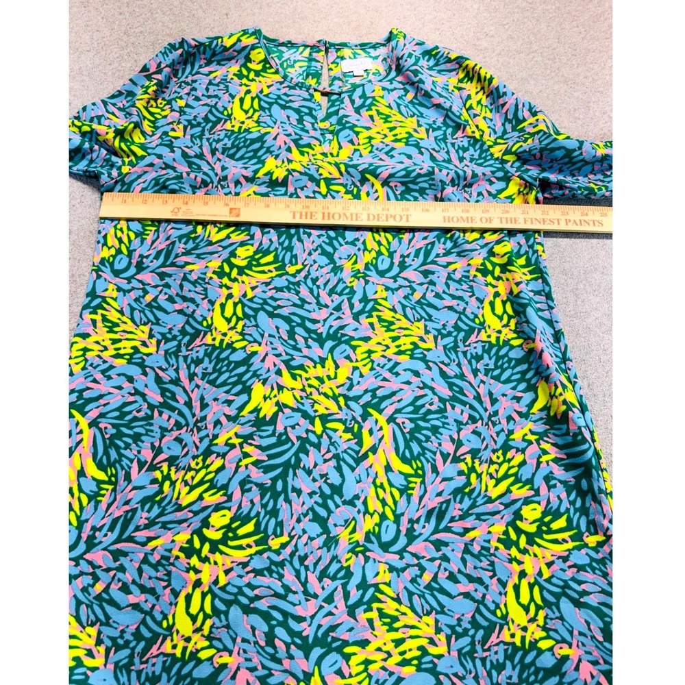 Mud Pie Womens L Tropical Print Shift Dress Ruffle Bell Sleeve Green Pink Yellow - Picture 8 of 10